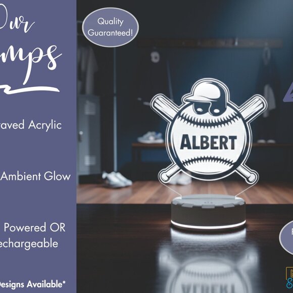 Baseball LED Night Light – Custom Sports Decor for Any Room - Picture 3 of 8